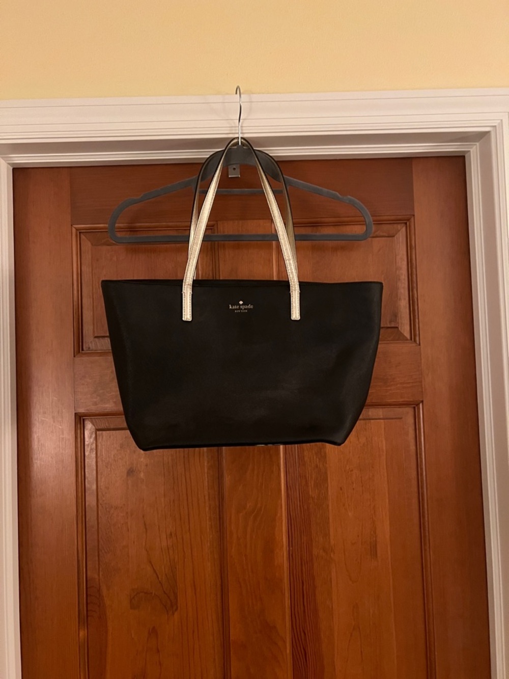 kate spade Black Tote with Metallic Cream Handles